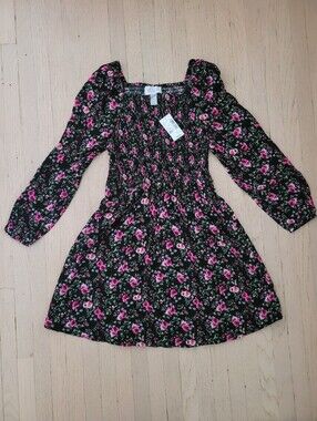 The Children's Place Black Floral Smocked Dress with Pink Roses